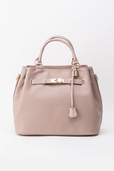 Geanta dama rosa office din piele naturala cu accesoriu metalic