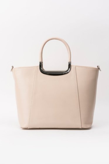 Cream office bag natural leather short handles