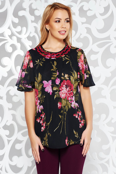 Bluza dama LaDonna neagra eleganta cu croi larg din material vaporos si transparent