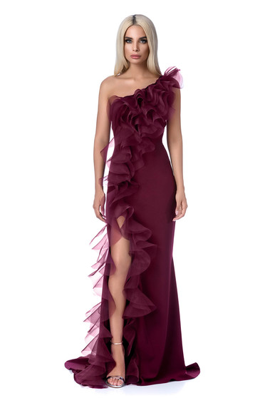 Ana Radu burgundy occasional dress with tented cut soft fabric with ...