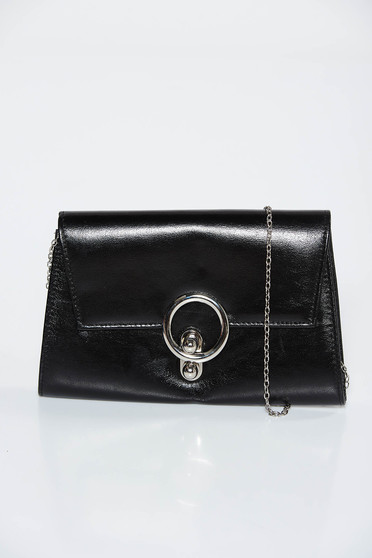 Black bag clutch from ecological leather metallic chain accessory