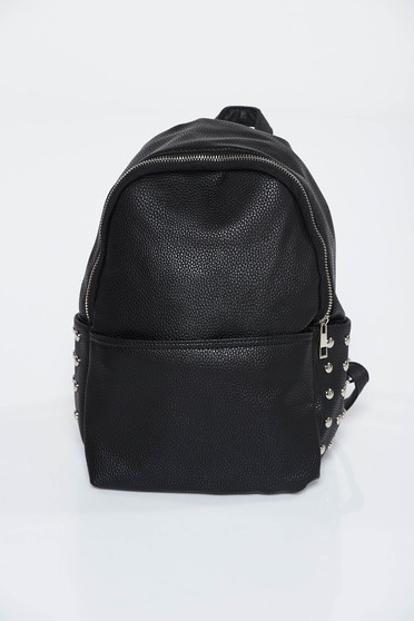 Black backpacks casual from ecological leather metallic details
