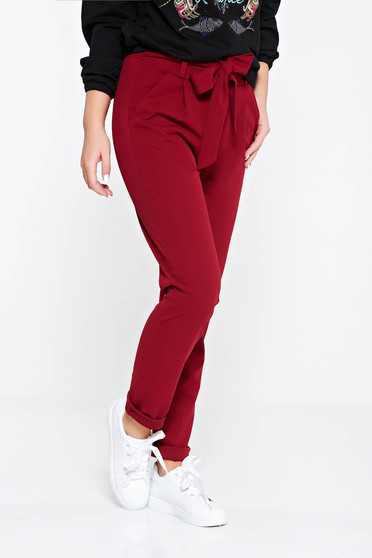 SunShine burgundy casual trousers slightly elastic fabric high waisted with pockets