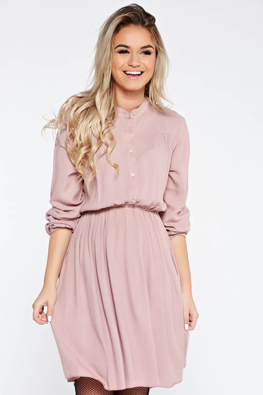 Rochie SunShine rosa casual in clos din material vaporos cu elastic in talie