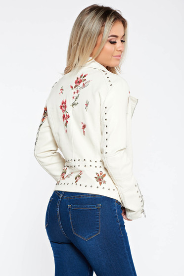 SunShine white jacket casual from ecological leather embroidered with inside lining with metallic spikes