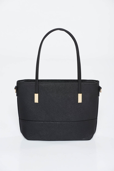 Black office bag from ecological leather with metal accessories