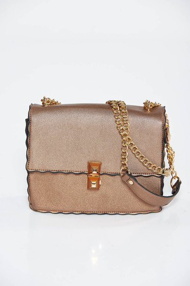 Brown casual bag from ecological leather long chain handle