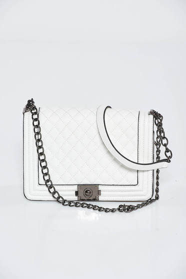 White bag casual from ecological leather long chain handle