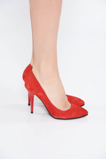 Red office shoes natural leather slightly pointed toe tip with high heels