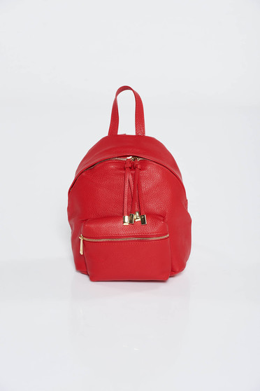 Red casual backpacks natural leather with metal accessories