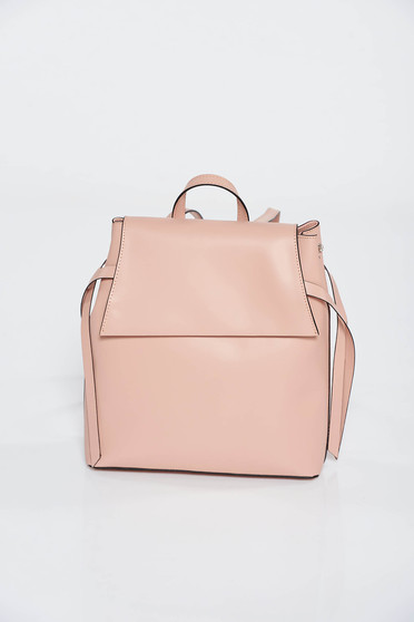 Rucsac roz deschis casual din piele naturala cu manere reglabile