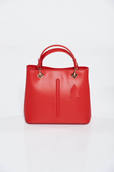 Red office bag natural leather with metal accessories