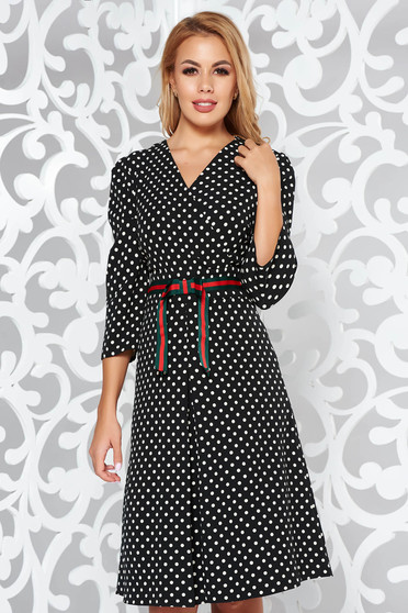 Rochie neagra eleganta in clos material fin la atingere cu buline cu decolteu in v