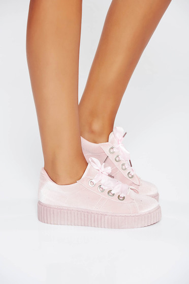 Pantofi sport rosa casual din piele ecologica cu siret si talpa usoara