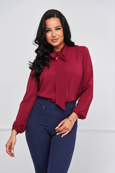 Long sleeves blouses, Burgundy loose fit women`s blouse voile fabric - StarShinerS - StarShinerS.com
