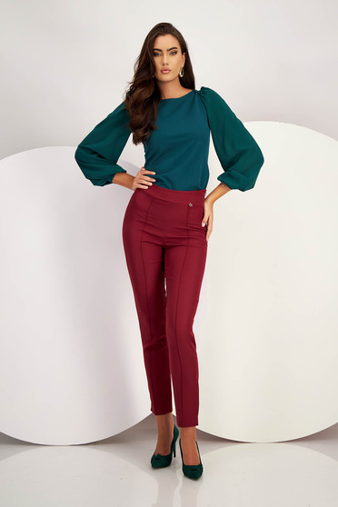 High waisted trousers, Burgundy trousers high waisted conical long slightly elastic fabric - StarShinerS - StarShinerS.com