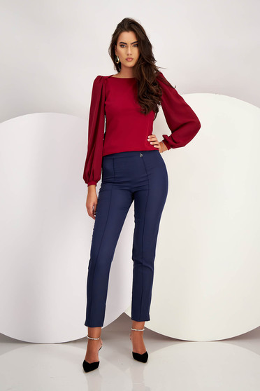Trousers, High-Waisted Tapered Navy Blue Stretch Fabric Trousers - StarShinerS - StarShinerS.com
