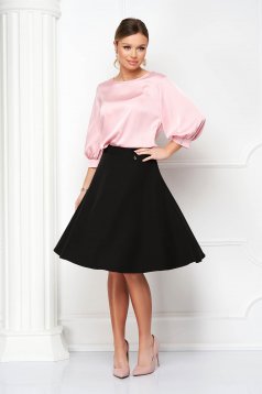 Black skirt cloche midi with pockets slightly elastic fabric - StarShinerS