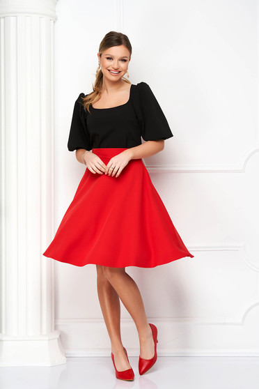 High waisted skirts, Red skirt cloche midi with pockets slightly elastic fabric - StarShinerS - StarShinerS.com