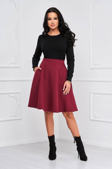 Cherry Fabric Slightly Elastic Skirt with Pockets in A-line - StarShinerS