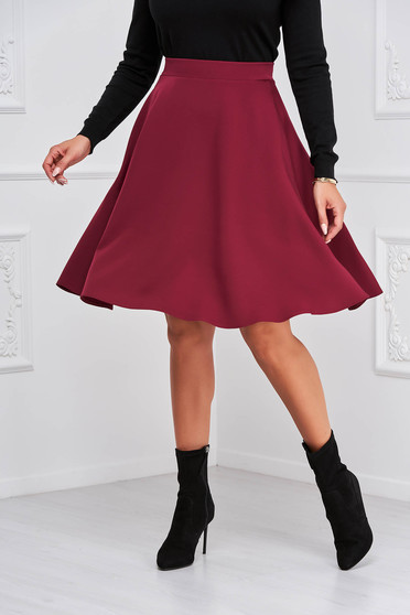 Elegant skirts, Burgundy skirt cloche midi with pockets slightly elastic fabric - StarShinerS - StarShinerS.com
