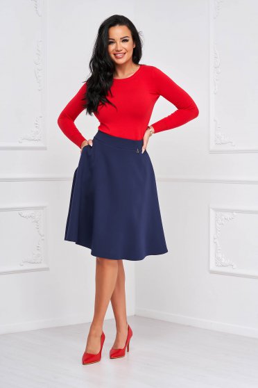 Elegant skirts, Navy Blue Slightly Elastic Fabric Skirt in A-line with Pockets - StarShinerS - StarShinerS.com