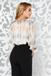Cream office flared women`s blouse from satin fabric texture elastic held sleeves 2 - StarShinerS.com