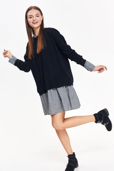 Pulover Top Secret negru casual cu croi larg din material tricotat cu maneci lungi