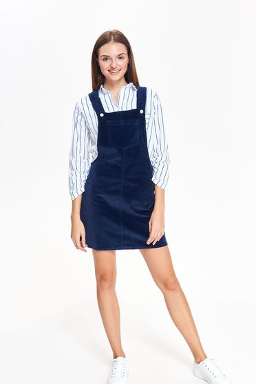 Rochie Top Secret albastra-inchis de zi scurta din bumbac neelastic catifelat fara maneci