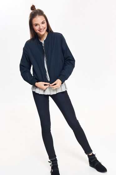 Geaca Top Secret albastra-inchis casual cu croi larg din material fin la atingere cu maneca lunga