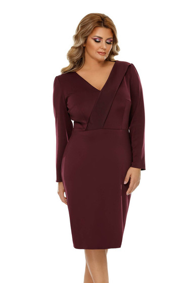Rochie visinie eleganta tip creion din material usor elastic captusita pe interior cu decolteu in v
