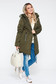 SunShine khaki casual from slicker jacket with faux fur lining with straight cut with furry hood with pockets 4 - StarShinerS.com