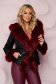 Short cut arched cut jacket from ecological leather burgundy with faux fur lining 2 - StarShinerS.com