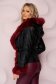 Short cut arched cut jacket from ecological leather burgundy with faux fur lining 3 - StarShinerS.com