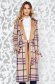 Brown casual long trenchcoat soft fabric plaid fabric accessorized with tied waistband 1 - StarShinerS.com