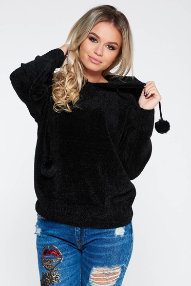 Black SunShine casual sweater knitted fabric from soft fabric with undetachable hood