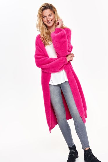 Pulover Top Secret roz-inchis casual tip cardigan cu croi larg tricotat