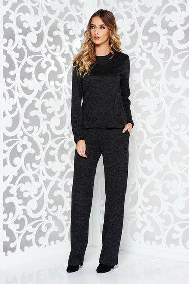 Compleu StarShinerS negru casual cu croi larg din material tricotat cu buzunare
