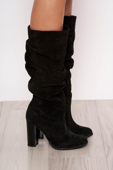 Boots, Black casual boots chunky heel natural leather - StarShinerS.com