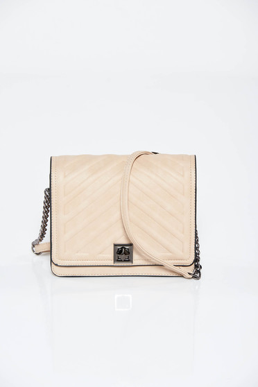 Cream bag casual from ecological leather long chain handle