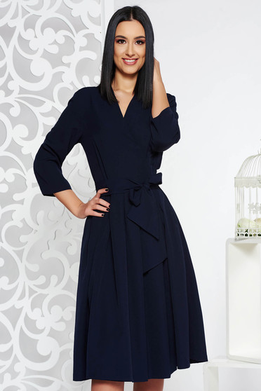 Darkblue elegant cloche dress nonelastic cotton with v-neckline