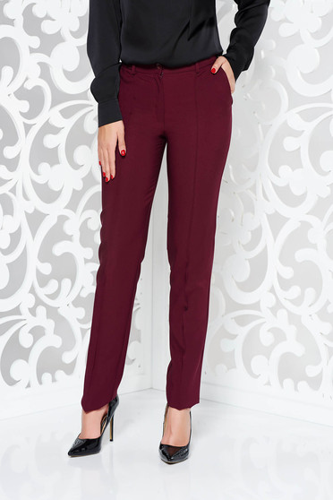 LaDonna burgundy office conical trousers slightly elastic fabric with pockets with medium waist