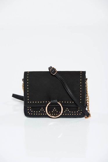 Black bag casual from ecological leather with metallic spikes