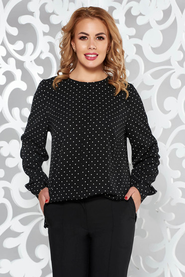 Black office flared women`s blouse airy fabric long sleeved
