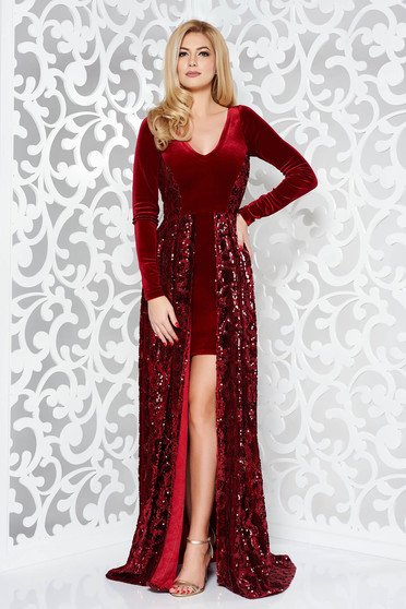StarShinerS red occasional dress with tented cut with v-neckline velvet ...