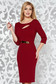 Burgundy elegant pencil dress from elastic fabric cut-out bust design accessorized with tied waistband 1 - StarShinerS.com