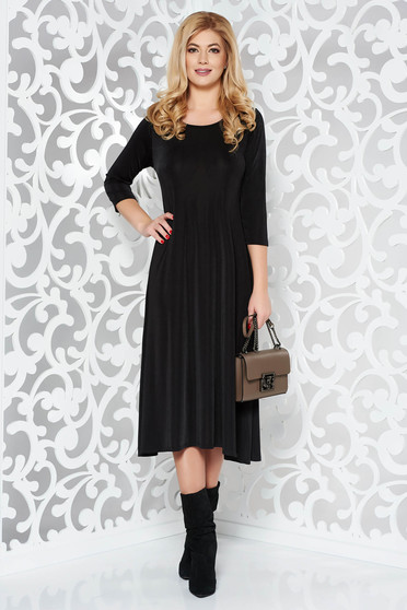 Black casual flared dress soft fabric 3/4 sleeve