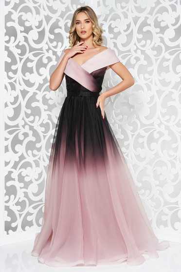 New Year`s Eve Dresses, Ana Radu black luxurious dress with inside lining accessorized with tied waistband with v-neckline - StarShinerS.com