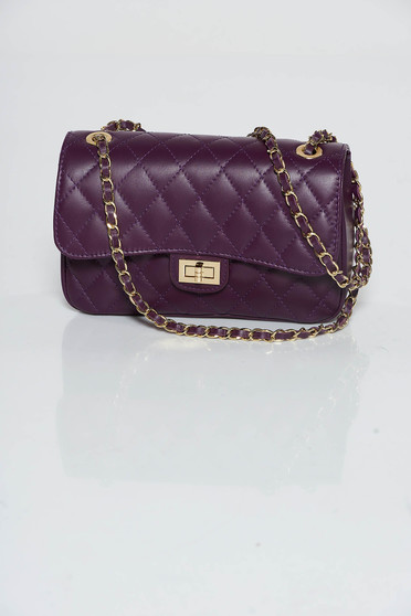 Purple bag natural leather long chain handle