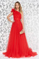 Red tulle dress with a flared cut on the shoulder, accessorized with a belt - Ana Radu 3 - StarShinerS.com